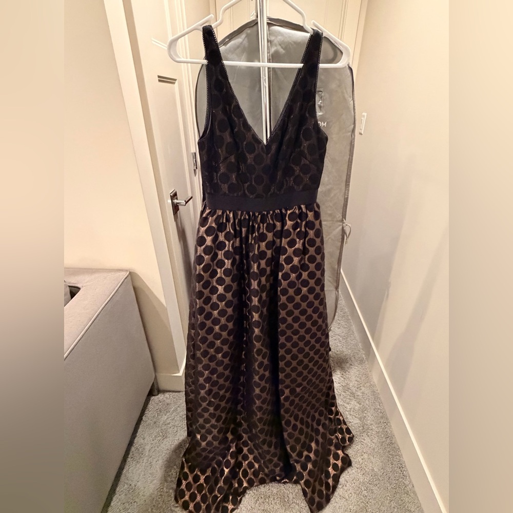 Adrianna Papell Black and Gold Maxi Dress